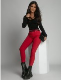 Pantaloni blugi cu fermoare la picioare, rosu, 0604 - Magazin online - Boutique